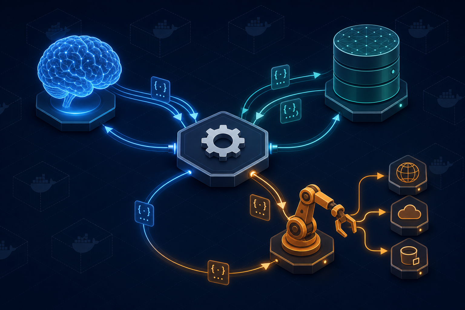 GateForge Loom workflow diagram — Brain, Hands, Memory agents connected to a central orchestrator hub through JSON contracts